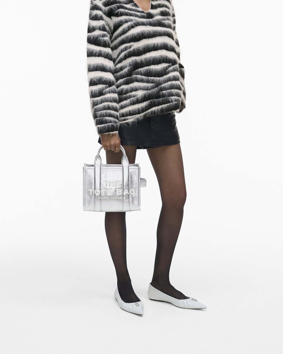 The Metallic Leather Small Tote Bag Metallic Silver