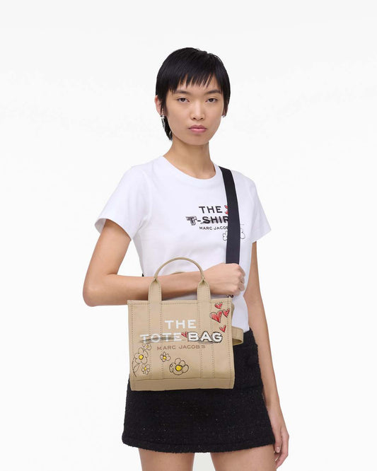 The Daisy Doodle Canvas Small Tote Bag Beige Multi
