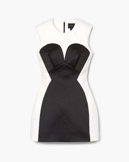 Seamed Up Satin Dress Black/White