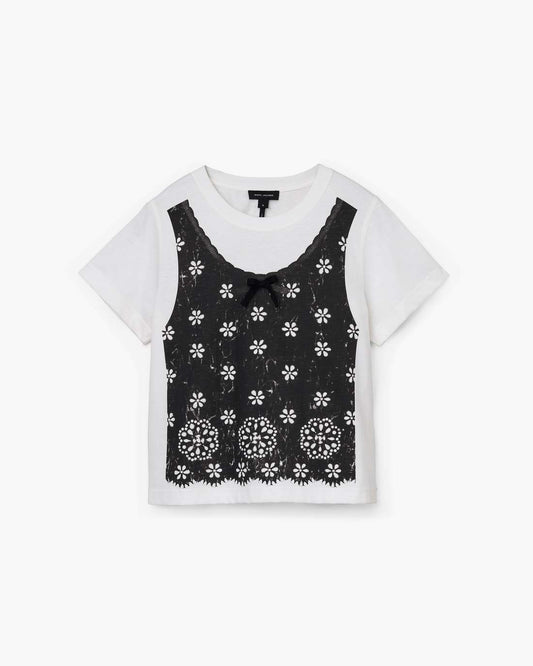 Trompe L'Oeil Eyelet Slim Tee White Multi