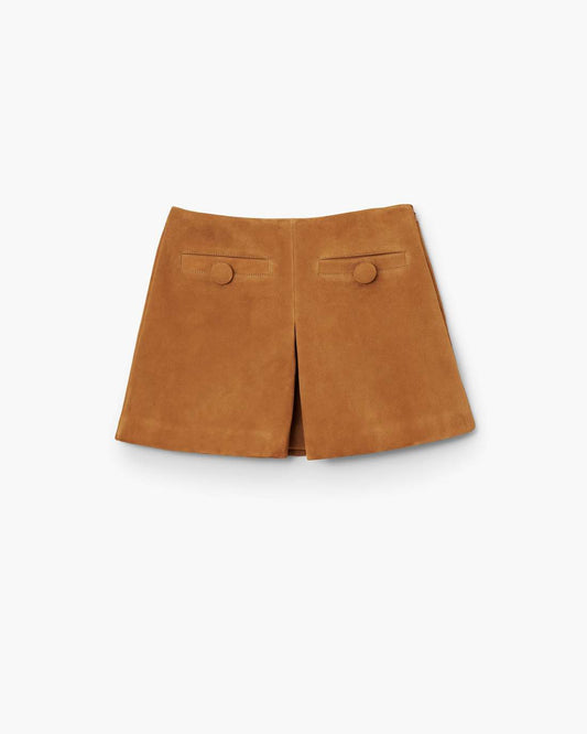 Suede Box Pleat Mini Skirt Copper