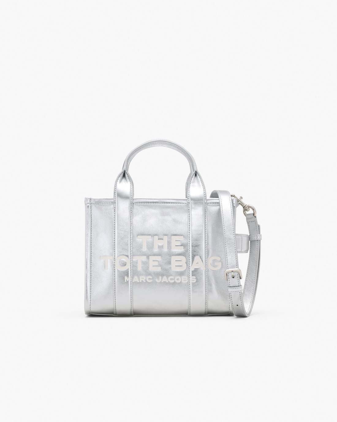 The Metallic Leather Small Tote Bag Metallic Silver