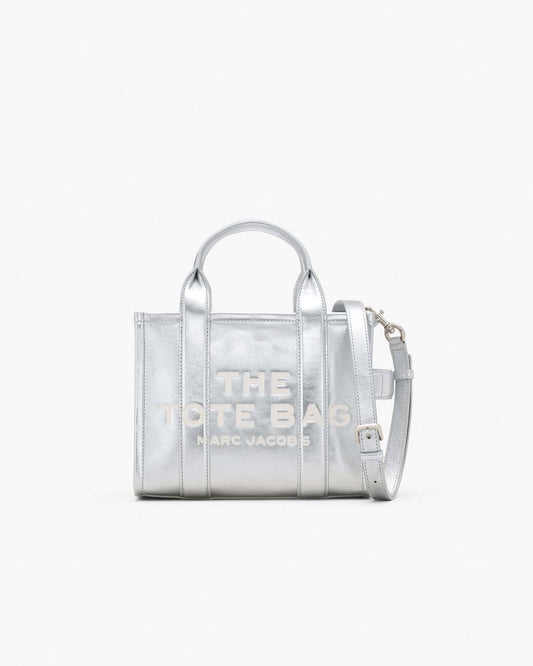 The Metallic Leather Small Tote Bag Metallic Silver