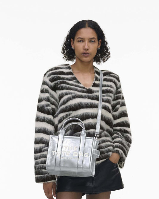 The Metallic Leather Small Tote Bag Metallic Silver