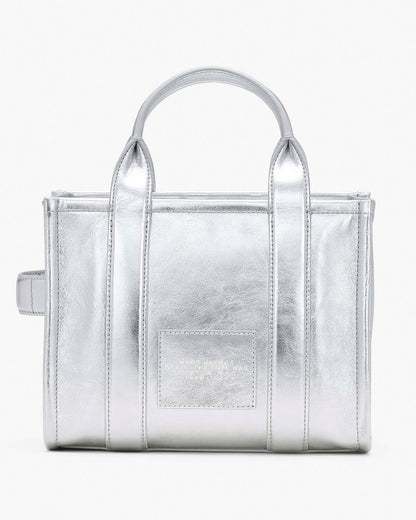 The Metallic Leather Small Tote Bag Metallic Silver