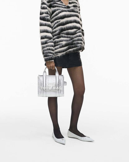The Metallic Leather Small Tote Bag Metallic Silver