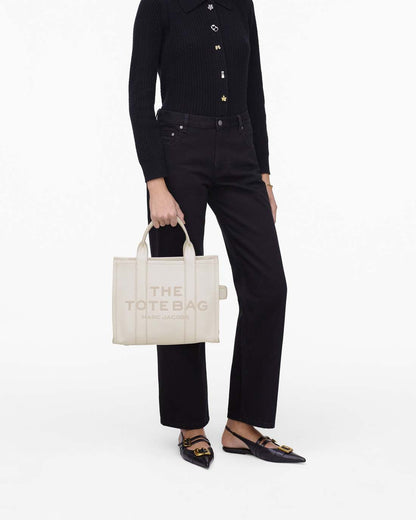The Leather Medium Tote Bag Cotton/Silver