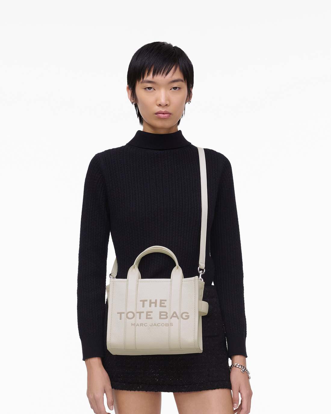 The Leather Small Tote Bag Cotton/Silver