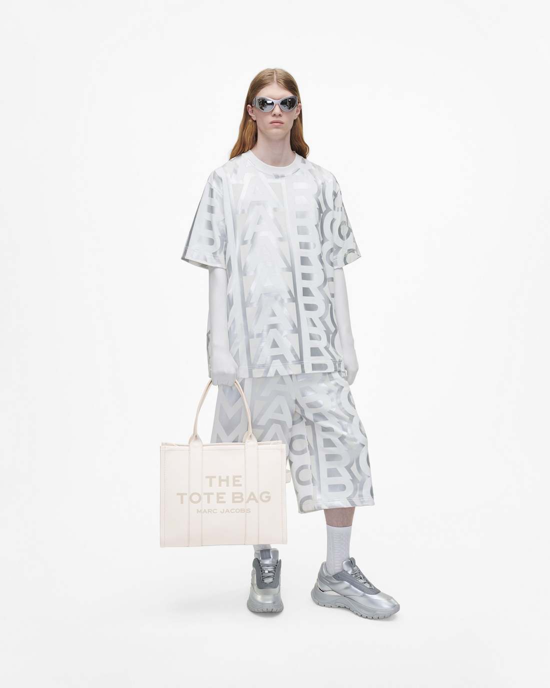 The Leather Large Tote Bag Cotton/Silver