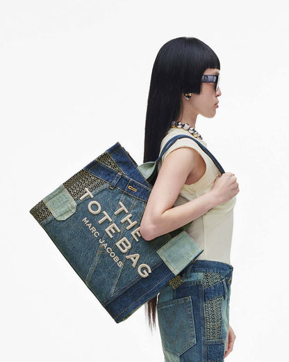 The Deconstructed Denim Large Tote Bag Indigo Multi