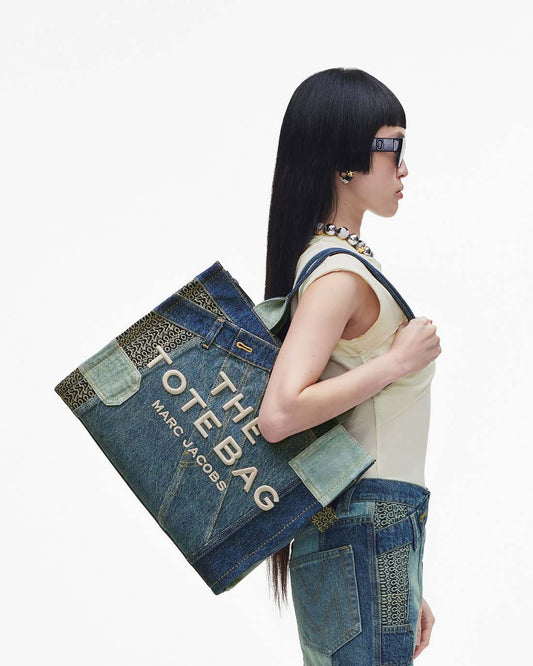 The Deconstructed Denim Large Tote Bag Indigo Multi