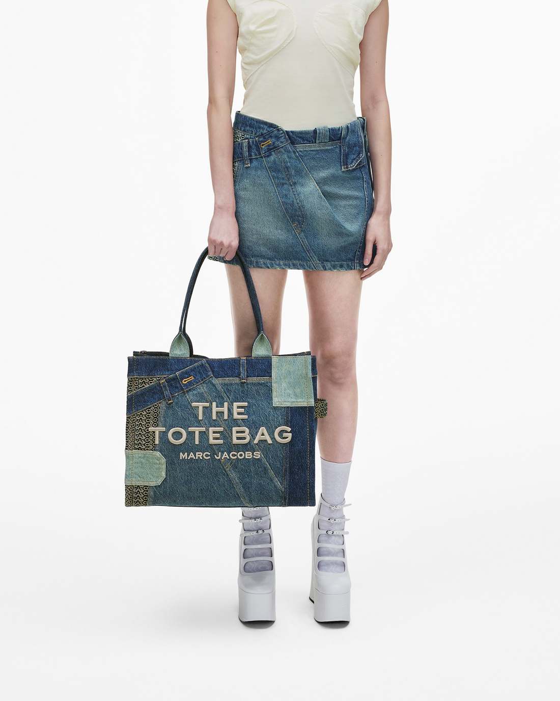 The Deconstructed Denim Large Tote Bag Indigo Multi