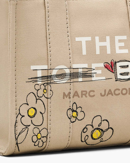 The Daisy Doodle Canvas Small Tote Bag Beige Multi