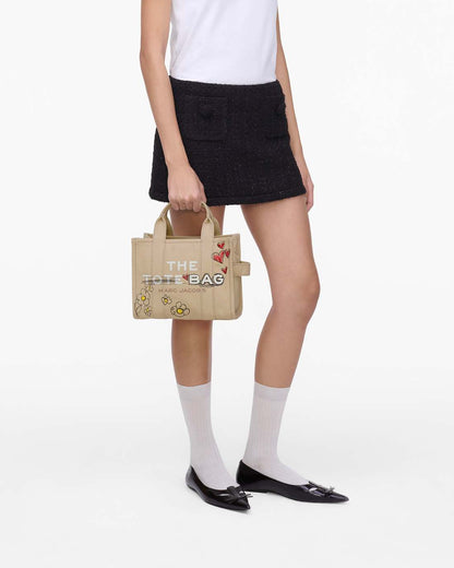 The Daisy Doodle Canvas Small Tote Bag Beige Multi