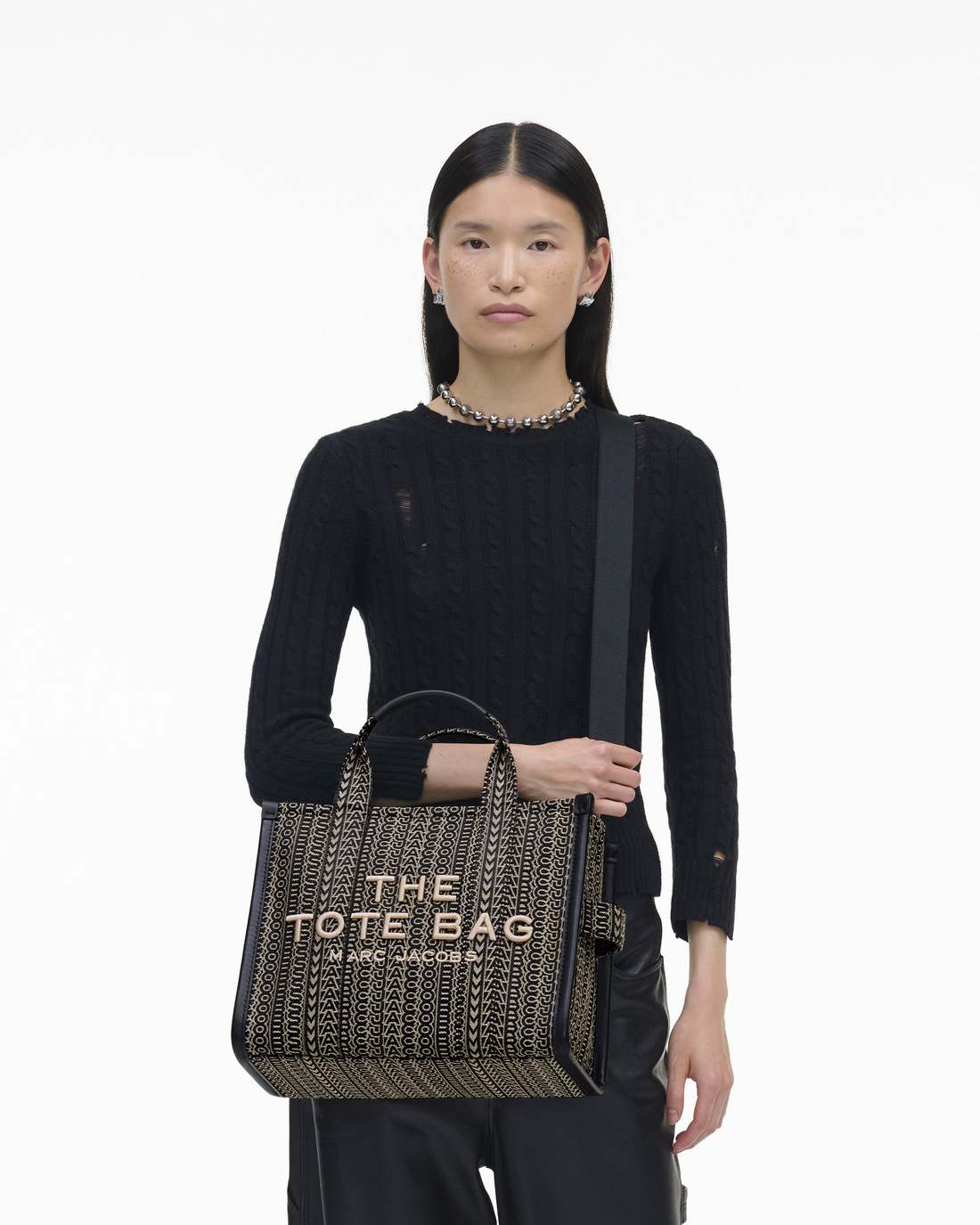 The Monogram Jacquard Medium Tote Bag Beige Multi