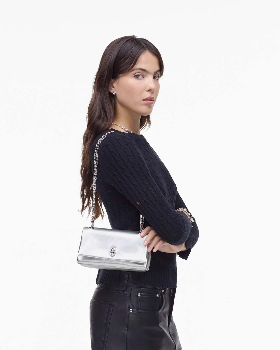The Metallic Dual Chain Mini Bag Silver