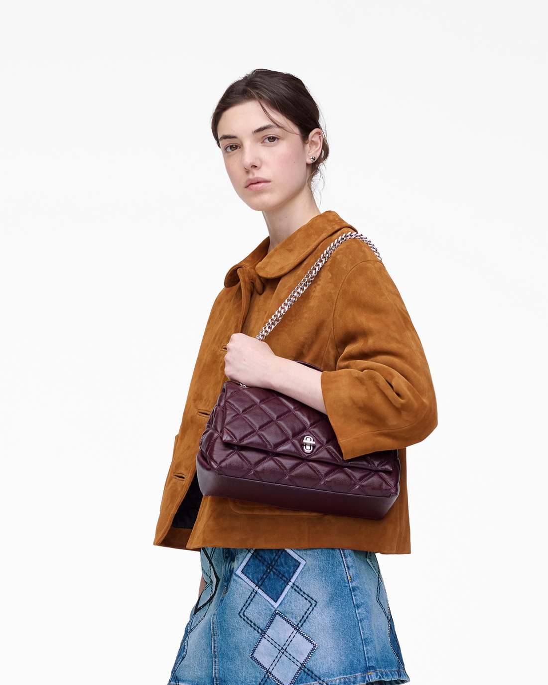 The Quilted Dual Convertible Shoulder Bag Dark Plum
