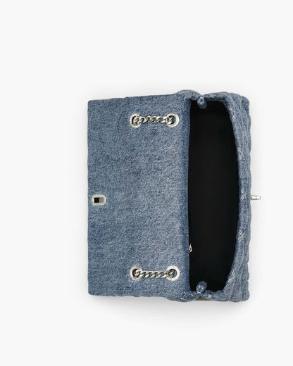 The Quilted Denim Dual Convertible Shoulder Bag Light Wash Indigo