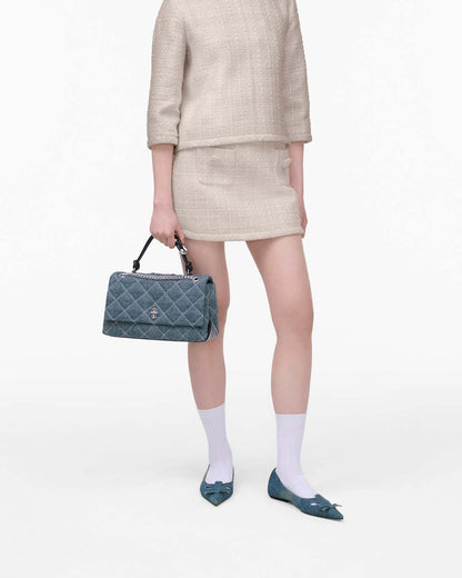 The Quilted Denim Dual Convertible Shoulder Bag Light Wash Indigo