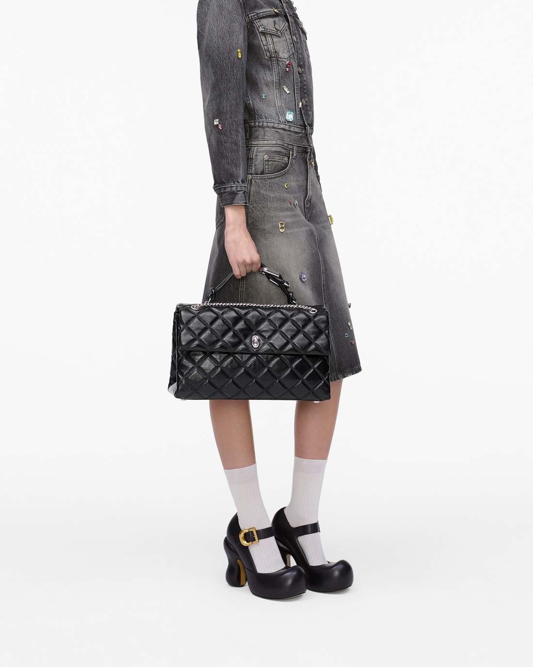 The Quilted XL Dual Convertible Shoulder Bag Black