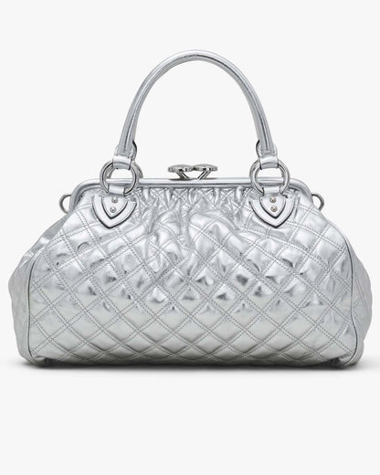 Re-Edition Quilted Metallic Leather Stam Bag Silver