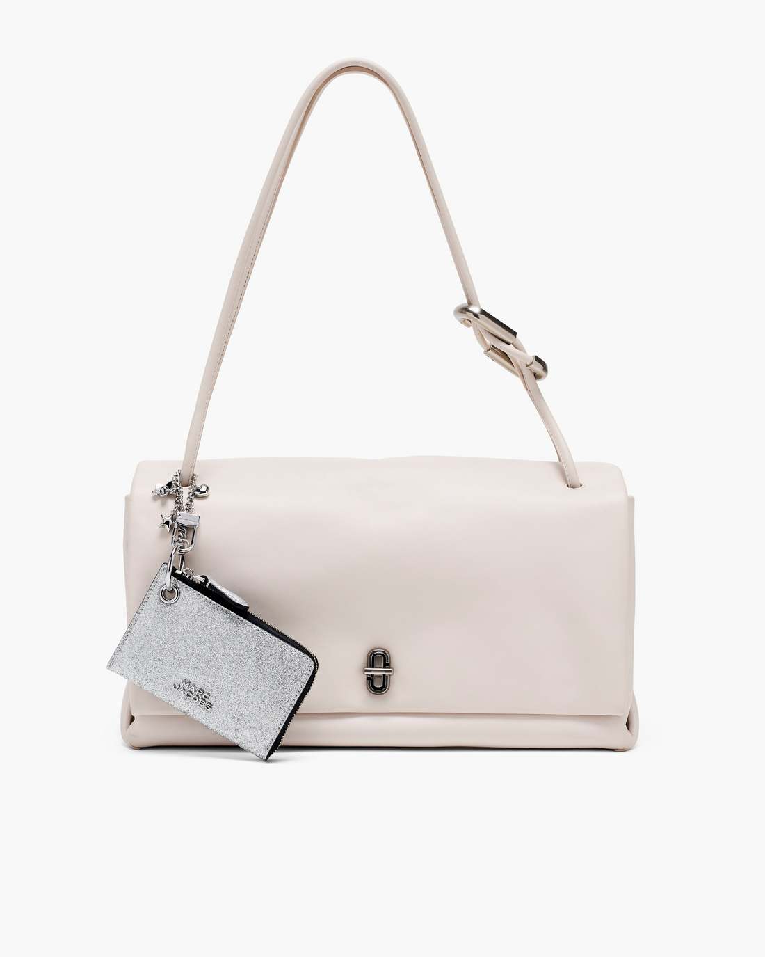 The Coated Glitter Everyday Top Zip Charm Wallet Silver