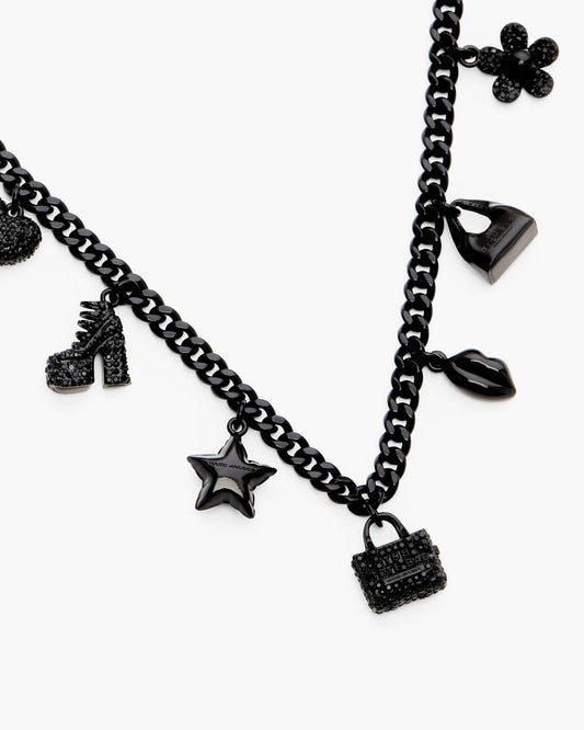 Mini Icon Pave Charm Necklace Black/Black Crystal