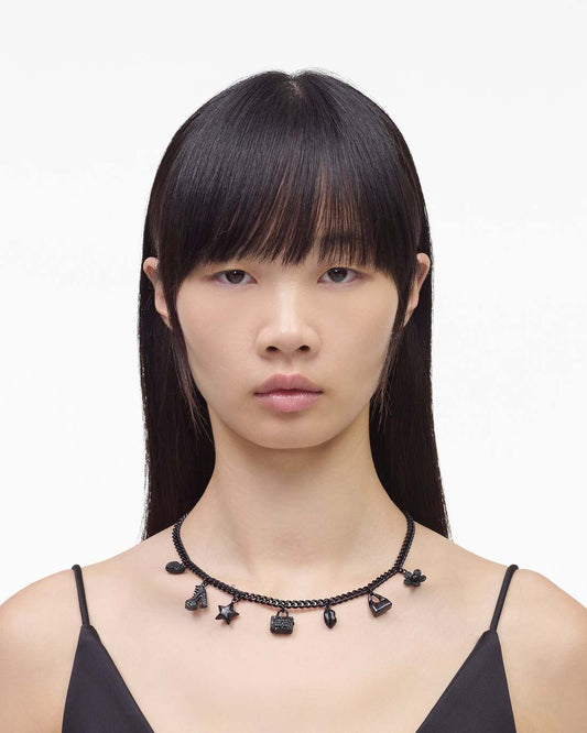 Mini Icon Pave Charm Necklace Black/Black Crystal