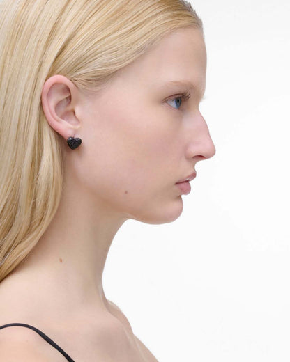 The Heart Balloon Pave Earrings Black/Black Crystal