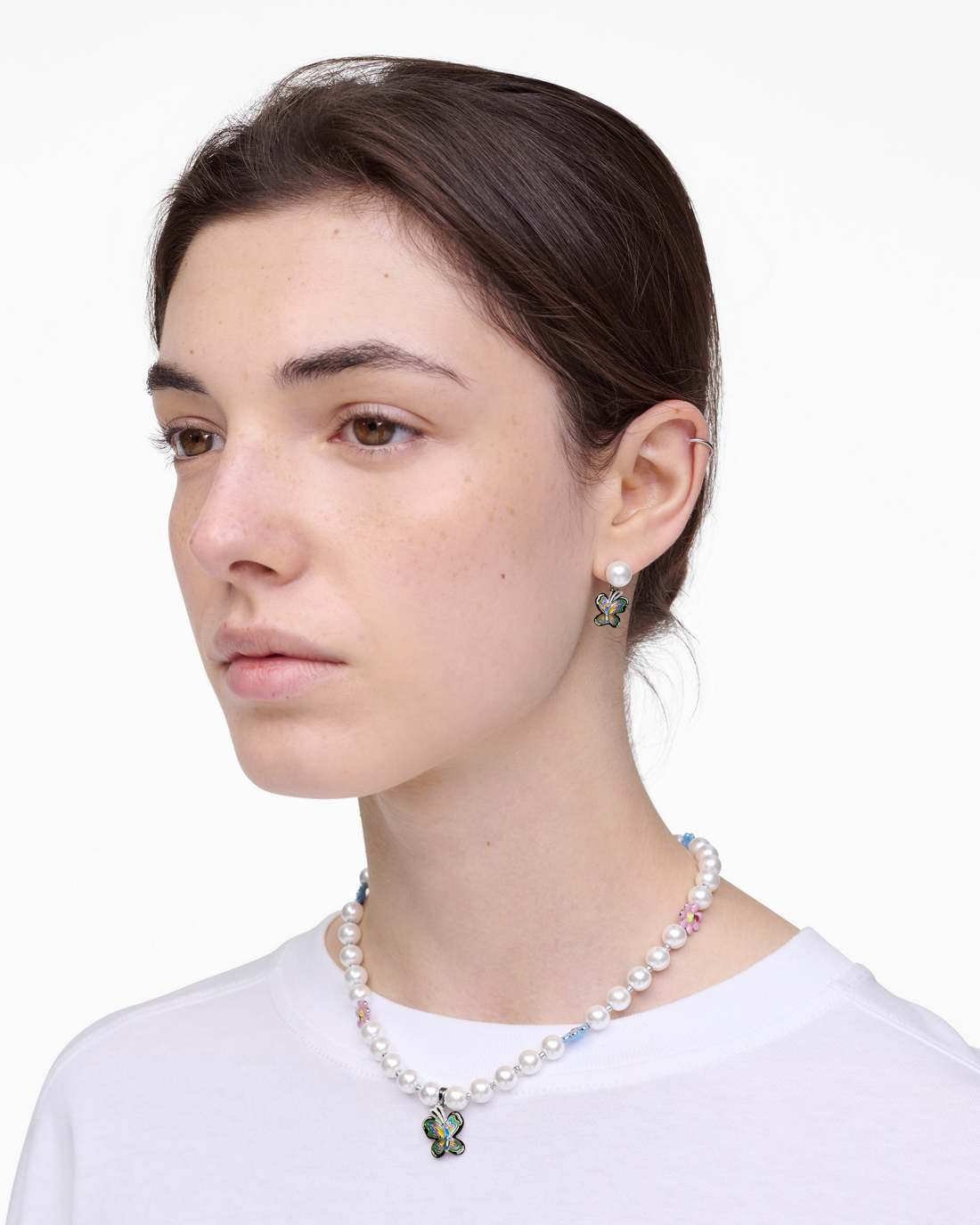 Hattie Stewart X Marc Jacobs Butterfly Pearl Earrings Silver/Multi