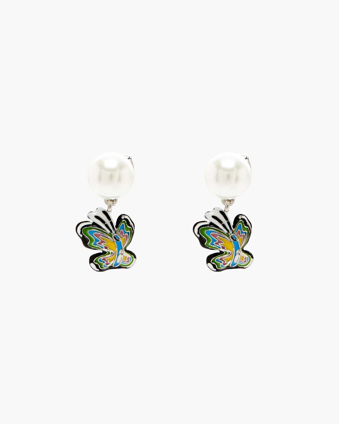 Hattie Stewart X Marc Jacobs Butterfly Pearl Earrings Silver/Multi