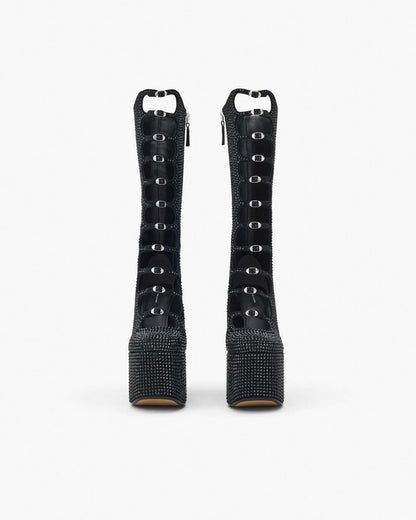 The Rhinestone Kiki Knee-High Boot Black/Black