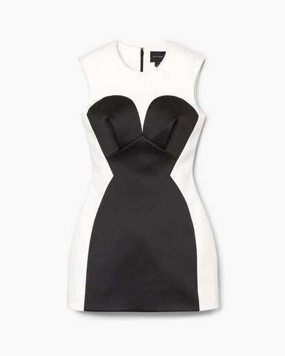 Seamed Up Satin Dress Black/White