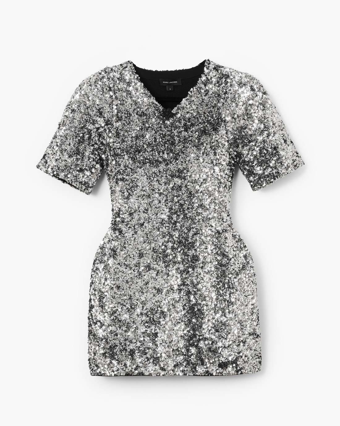 Sequin V-Neck Knit Dress Silver