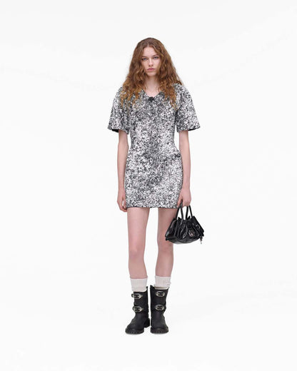 Sequin V-Neck Knit Dress Silver