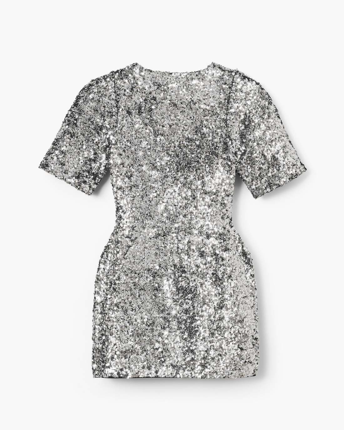 Sequin V-Neck Knit Dress Silver