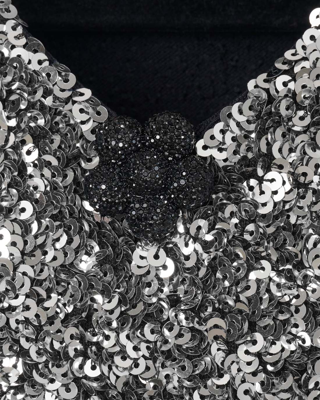 Sequin V-Neck Knit Dress Silver