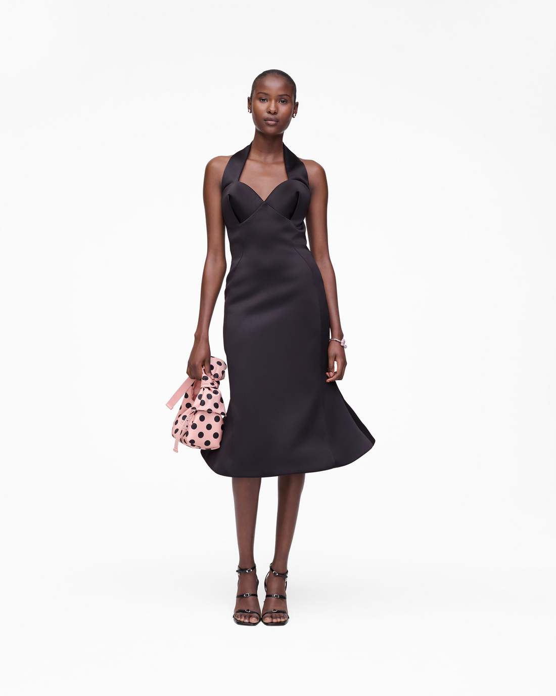 Sculpted Satin Halter Dress Black