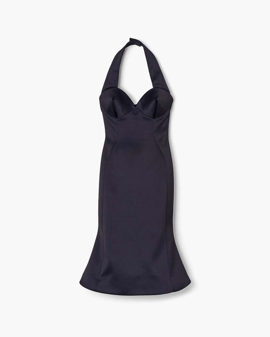 Sculpted Satin Halter Dress Black