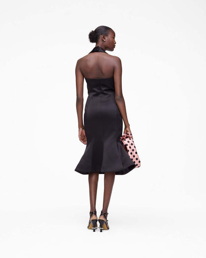 Sculpted Satin Halter Dress Black