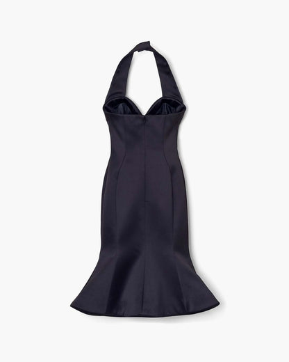 Sculpted Satin Halter Dress Black