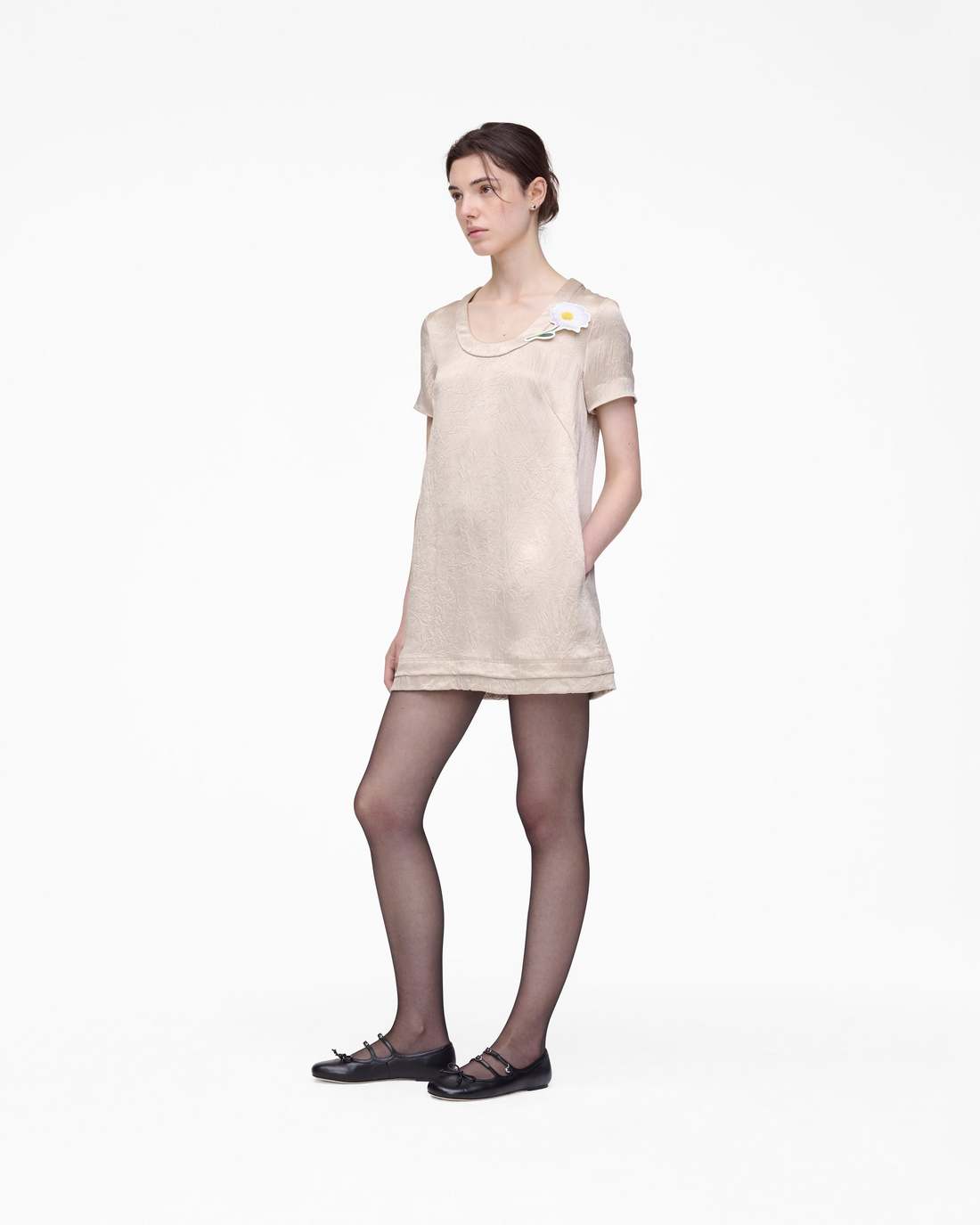 Crushed Satin Dress Champagne