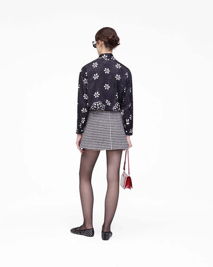Trompe L'Oeil Eyelet Bow Blouse Black/White