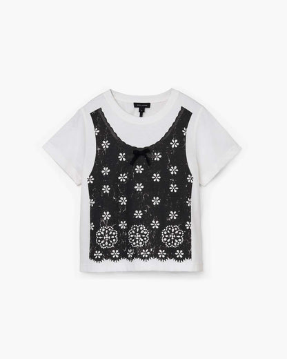 Trompe L'Oeil Eyelet Slim Tee White Multi