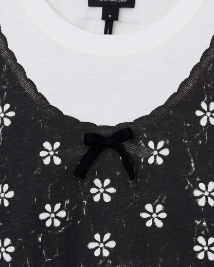 Trompe L'Oeil Eyelet Slim Tee White Multi