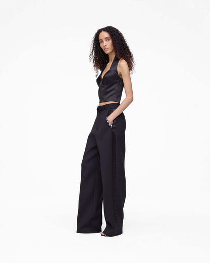 Sculpted Satin Halter Top Black
