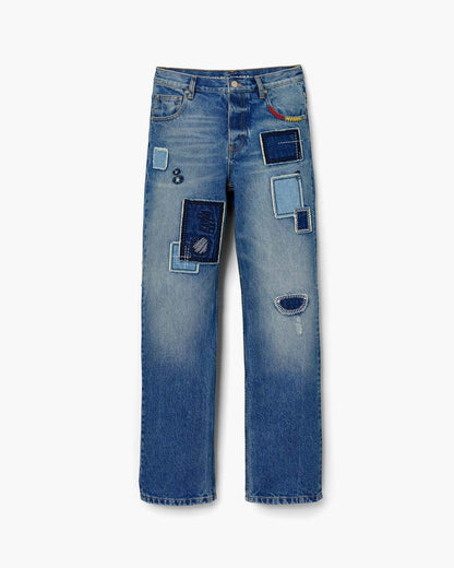 Patchwork Straight Jean Bright Indigo