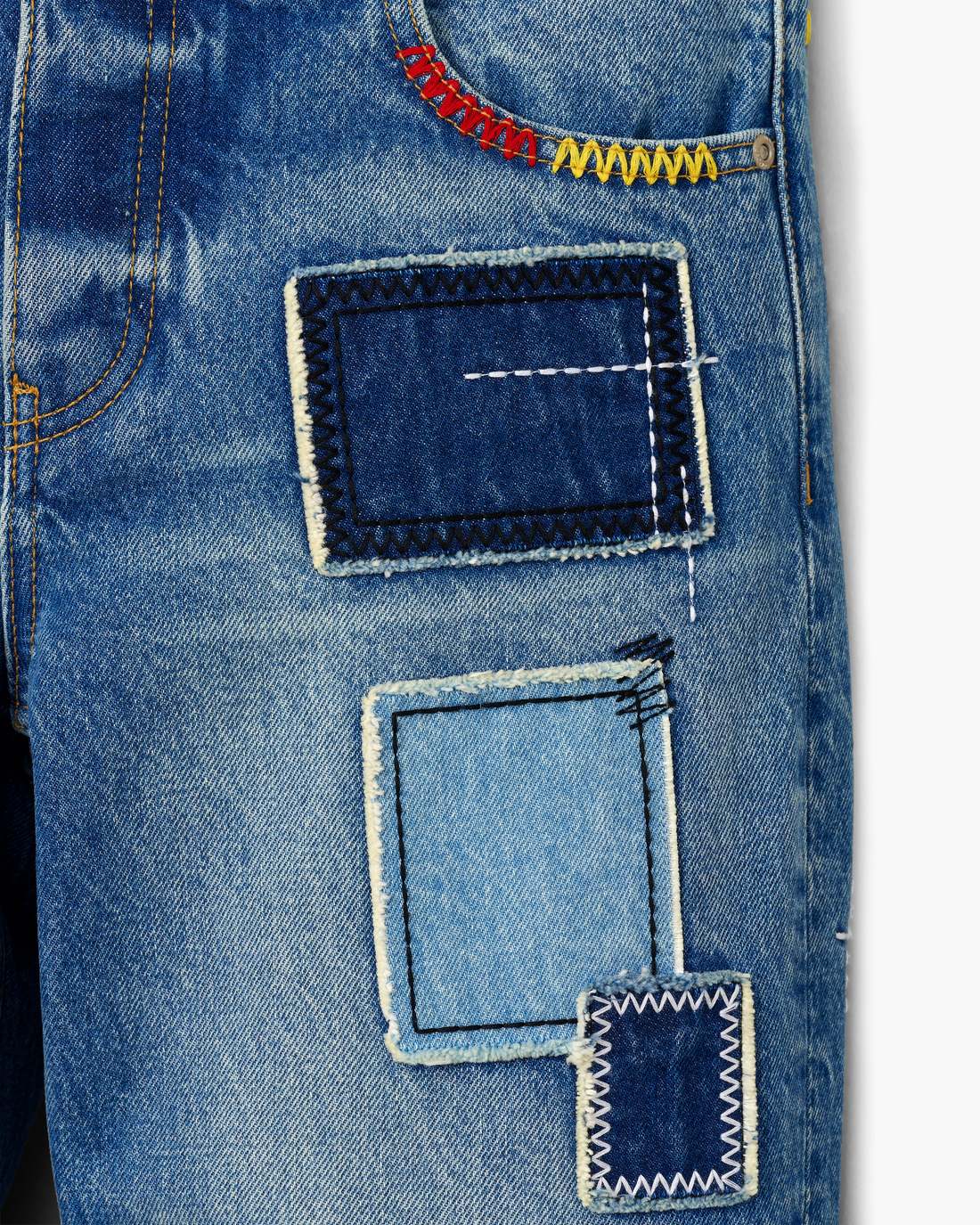 Patchwork Straight Jean Bright Indigo