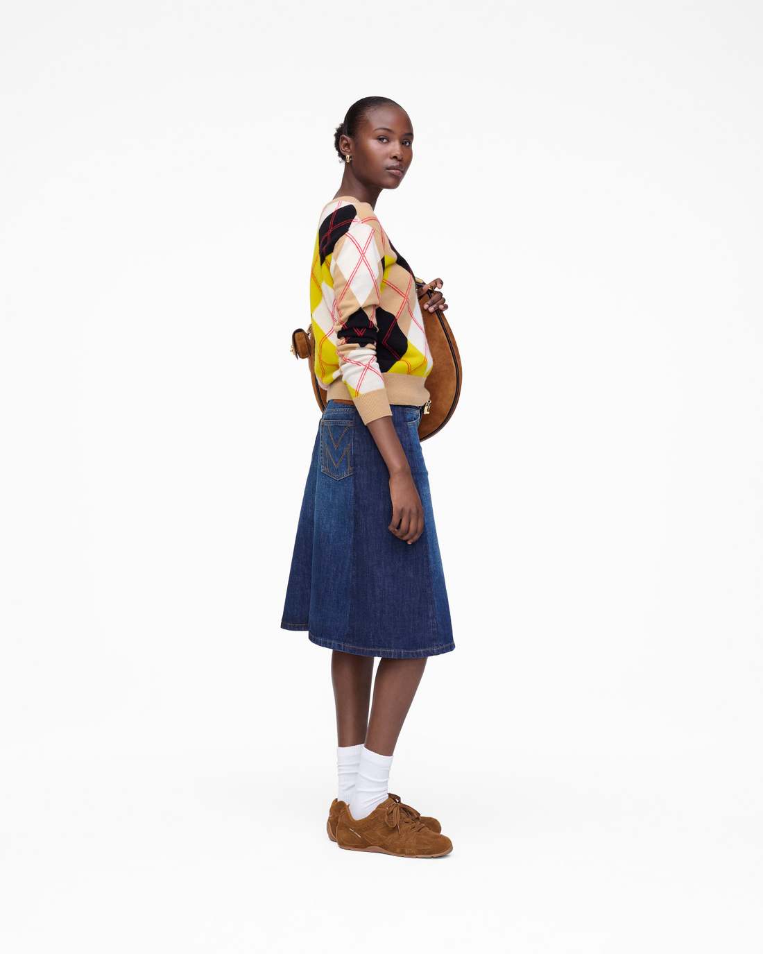Two Tone Shadow Denim Skirt Dark Slub Indigo
