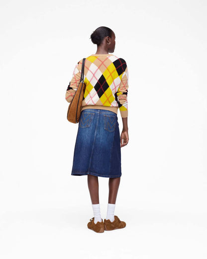 Two Tone Shadow Denim Skirt Dark Slub Indigo